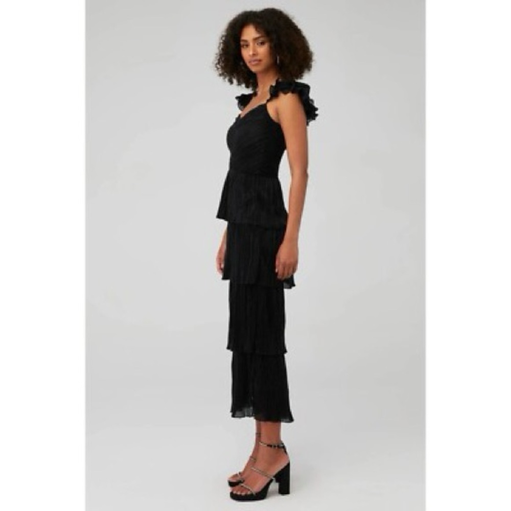 SAYLOR Quintana Tiered Textured Midi Dress Black Womens Size Medium